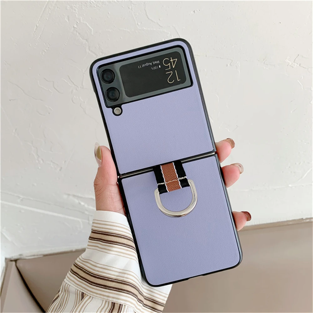 With Ring Luxury Ultra Slim Cover For Samsung Galaxy Z Flip 3 5G Case Hard Plastic Shockproof Phone Case Fashion Coque Fundas floating waterproof phone case