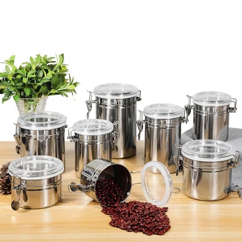 

Stainless Steel Container Sealed for Food Storage Kitchen Refrigerator Noodle Box Multigrain Storage Tank Transparent Sealed Can