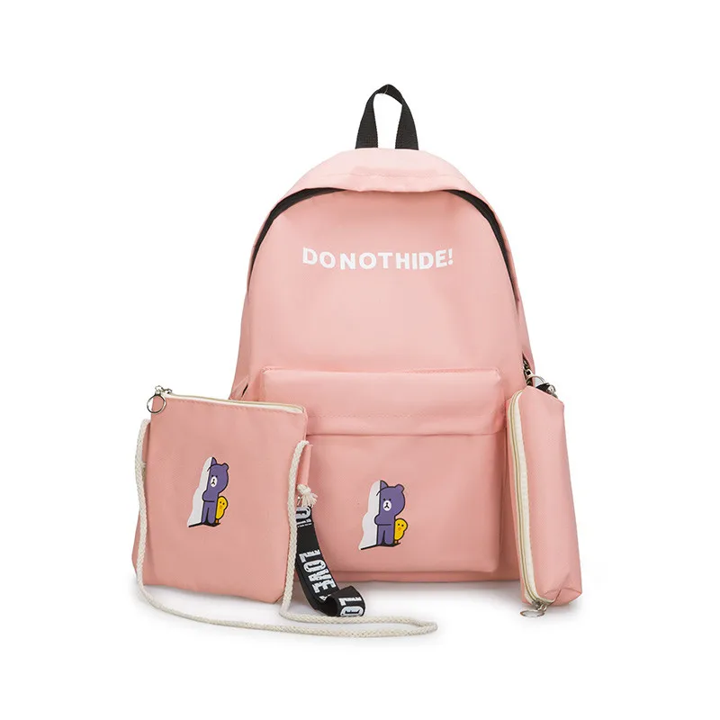 NoEnName Мода 3 шт./компл. рюкзак женский Холст Путешествия Школьные рюкзаки сумки для девочек-подростков горячая распродажа - Цвет: Розовый