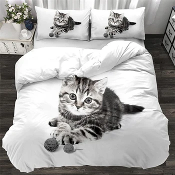 

Cute Pet Cat Pattern Bedding Set 3D Luxury Animals Printed Duvet Cover Set with Pillowcases Europe/USA/Australia Queen King Size