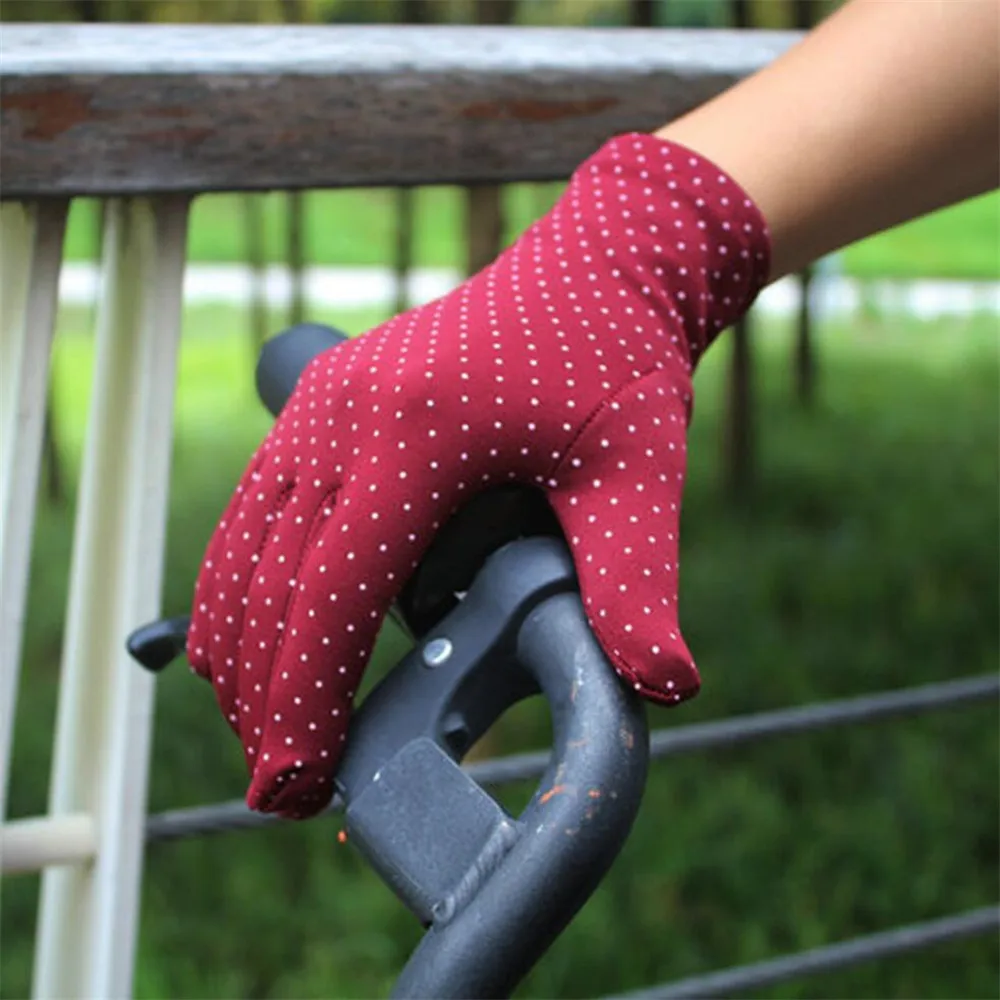 1 пара, женские перчатки с сенсорным экраном, тонкие теплые перчатки, велосипедные эластичные наручные варежки в горошек, Luvas Guantes Handschoenen