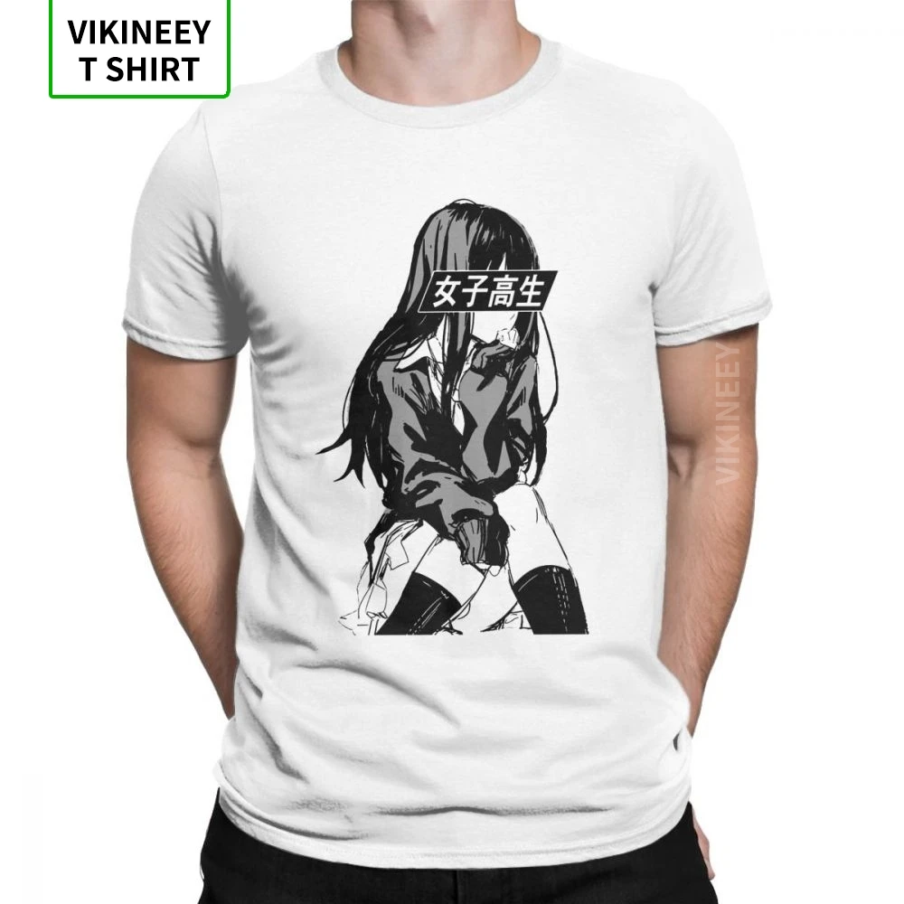

Men T Shirts Schoolgirl Sad Anime Japanese Aesthetic Fun Short Sleeve Tee Shirt Round Neck Purified Cotton Hot Sale T-Shirt