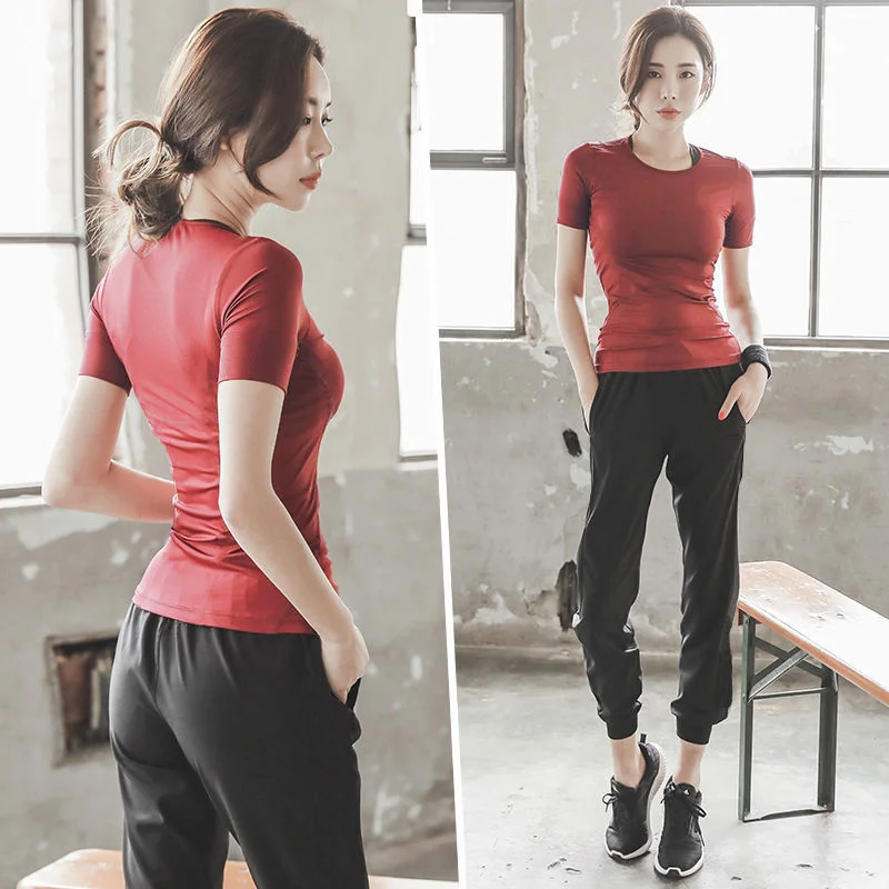 Yoga Crop Top Suit Sportswear Donna Net Red Thin Running Fast Gym Summer Mujer Camisetas