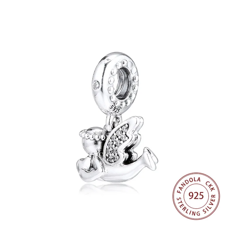 Новинка, зимний браслет Pandora, 925 пробы, серебряный, ангел любви, Висячие Подвески, бусины для изготовления ювелирных изделий, kralen perle