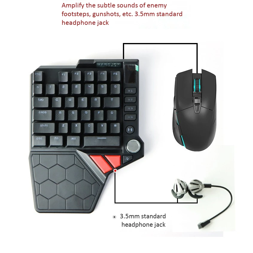 Wired 35 Keys One Handed Keyboard PUBG Converter Adapter with Mouse Combo 3 5mm Headphone Dock For Android IOS PS4