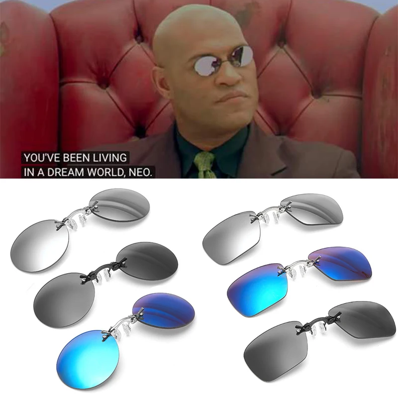 Matrix Morpheus Круглые Солнцезащитные очки без оправы косплей реквизит мужские классические зажим нос солнцезащитные очки мини бескаркасные брендовые дизайнерские очки