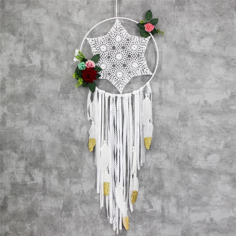Handmade Big Large Metal Ring Circle Indian Style Hanging Dream Catchers Christmas Home Decor Ornaments Girls Kids Present Gifts
