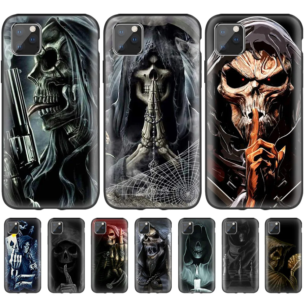 Чехол Grim Reaper Skull для iPhone 11 Pro XS Max XR X 10 7 8 6 6S + Plus 5S 5 SE 7S черный силиконовый чехол
