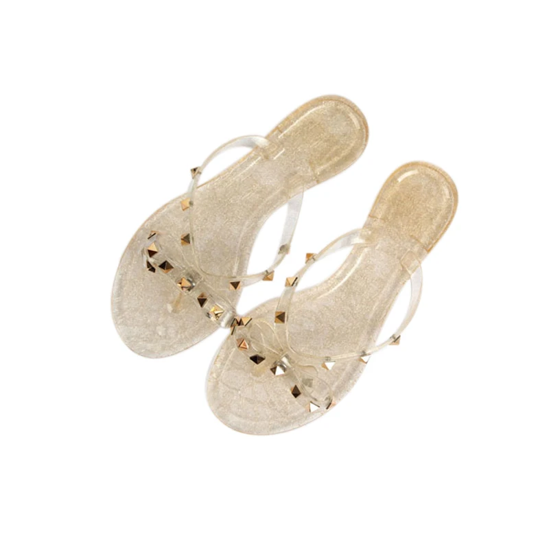 Женские пляжные шлепанцы с заклепками брендовые сандалии желе на плоской