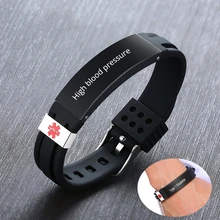 Индивидуальный индивидуальный браслет из силикона с идентификатором из нержавеющей стали для мужчин, медицинский аварийный сигнал, высокая степень крови, Регулируемая гравировка