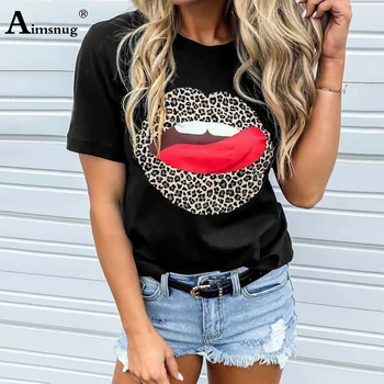 

Aimsnug Cute Print Women Black T-shirt 2020 Summer New Fashion Cotton Tops Casual Short Sleeve Retro Girl Elegant Leisure Shirt