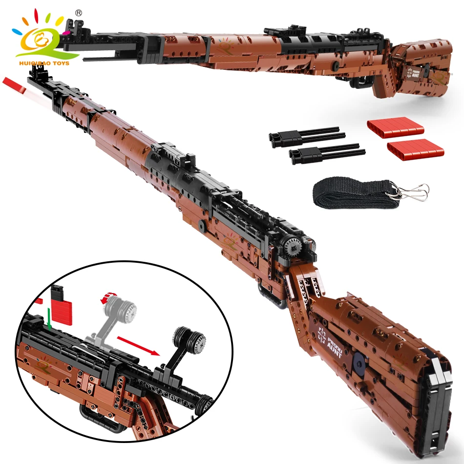HUIQIBAO 1025+PCS PUBGS 98K Sniper Rifle Technical Model Building Blocks Set Assembly Bricks City DIY Game Gun Toys For Children