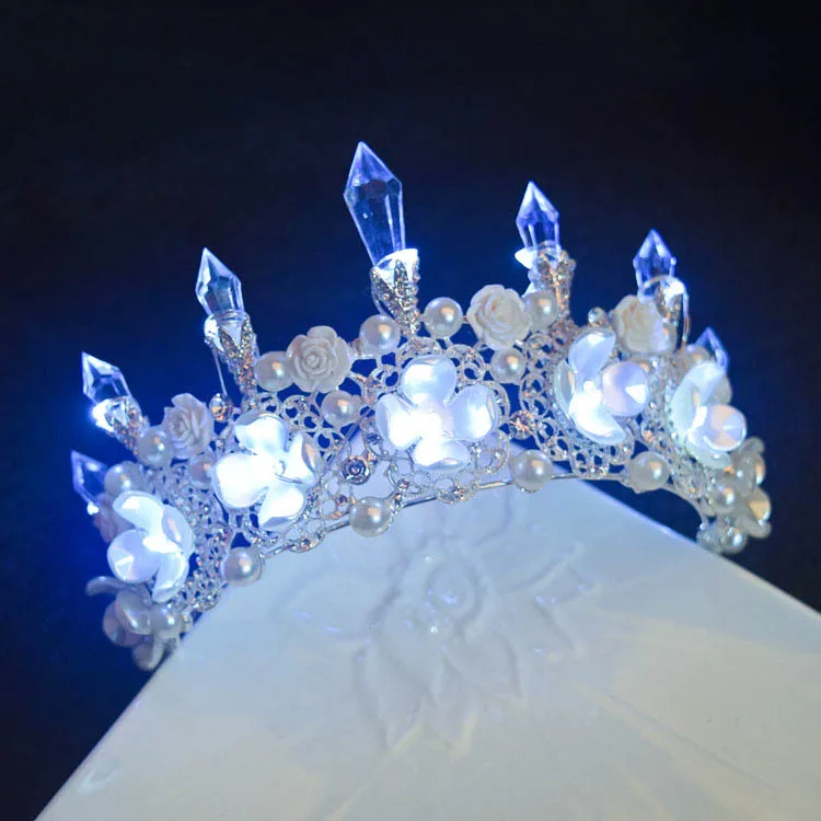 Bride Headdress Crown Luxury Glorious Shining Marriage Accessories Korean Style Colorful Lights Wedding Accessories