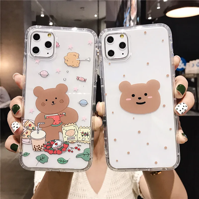 

Cute Korean Bear Anime Case for iPhone 11 Pro Xs Max XR X for iPhone 7 8 6s Plus Cases Transparent Soft Silicon Cover Anti Knock