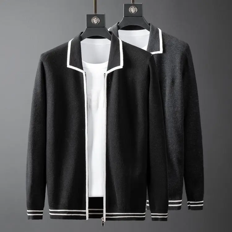 

Gentleman's style autumn and winter high-grade knitting white edge color casual lapel knitting Cardigan men's Korean version swe