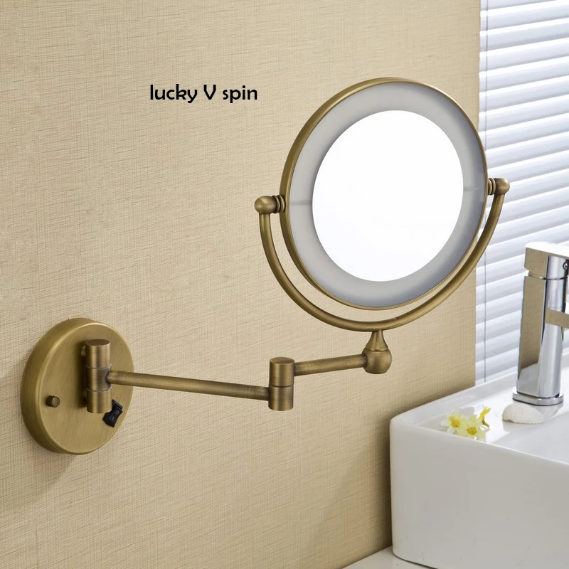 

Free Shipping 8"LED light Wall Mounted Round Magnifying Mirror LED Makeup Mirror battery make up lady's private mirrors