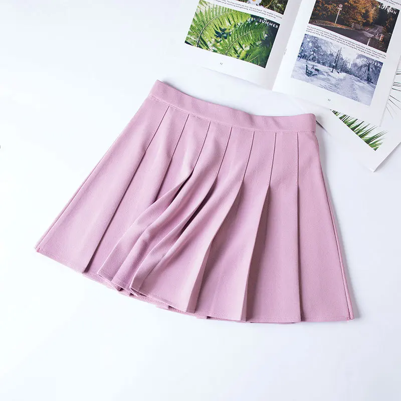 JLI мая, тонкие юбки в складку, осенняя однотонная мини-юбка с завышенной талией в стиле ампир нормкор, повседневная Короткая юбка для девочек в консервативном стиле - Цвет: Pink