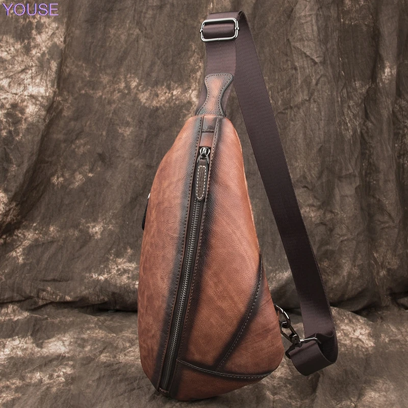 

MEN'S Leather Bag Full-grain Leather Men's Bag Crossbody Bag Retro Chest Pack Men's Leather Bag