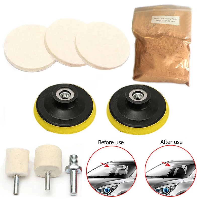 

8Oz Polishing Kit Window Cerium Hook Loop Backing Felt Pad Thread M10 Adapter Scratch Repair Remover