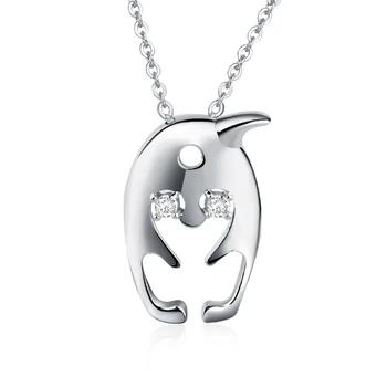 

StrollGirl 925 Sterling Silver cute penguin pendant chain Clear Zircon Animal necklace for Women fashion Valentine Jewelry Gifts