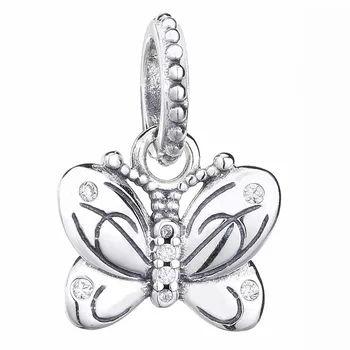 

New 925 Sterling Silver Charm Decorative Butterfly With Crystal Necklace Pendant Beads Fit Pandora Bracelet Bangle Diy Jewelry