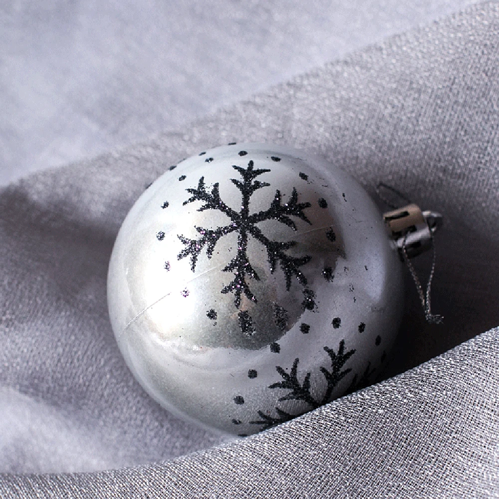 6Pcs/set Plastic Ball Christmas Tree Ornaments Black Snow Pattern PVC Hanging Pendants Craft For New Year Xmas Window Decoration