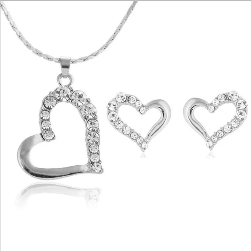 Роскошное ожерелье в форме сердца, серьги, модные ювелирные наборы, романтическая подвеска с австрийскими кристаллами, Свадебные Ювелирные наборы - Окраска металла: SM2046-2