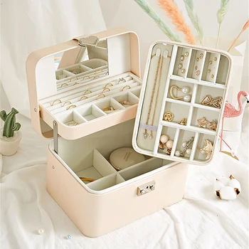 

Large Double-layer Storage Box Earrings Ring Necklace Jewelry Storage Box Ladies Cosmetic Beauty Box Multifunctional PU Leather
