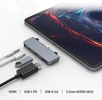 

USB C Hub Adapter for 2018 2019 iPad Pro 12.9" 11", 4-in-1 Mini Type C Hub Compatible with MacBook Pro Air, Samsung Galaxy/Note