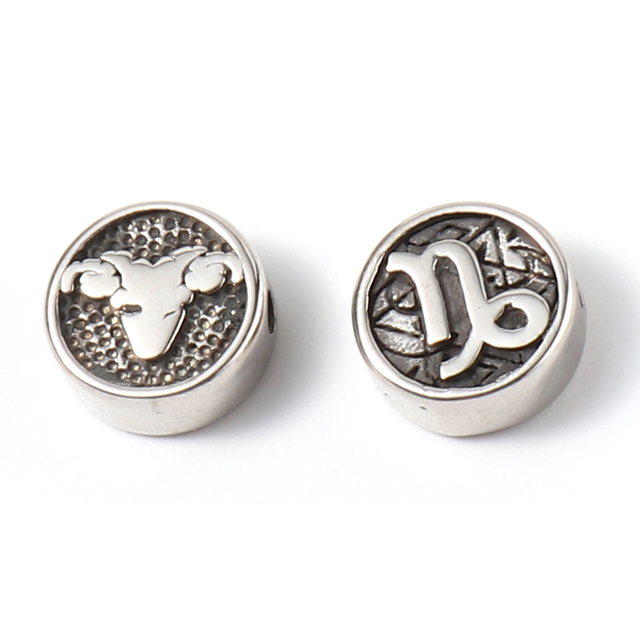 Of Zodiac Constellations Beads Gunmetal Stainless Steel Beads For Jewelry Making Round Taurus Pattern Beads 10mm Dia