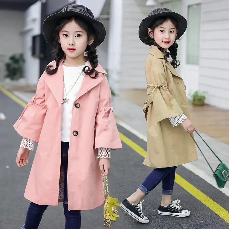 Корейский детский плащ для девочек с поясом Модный Плащ расклешенными рукавами