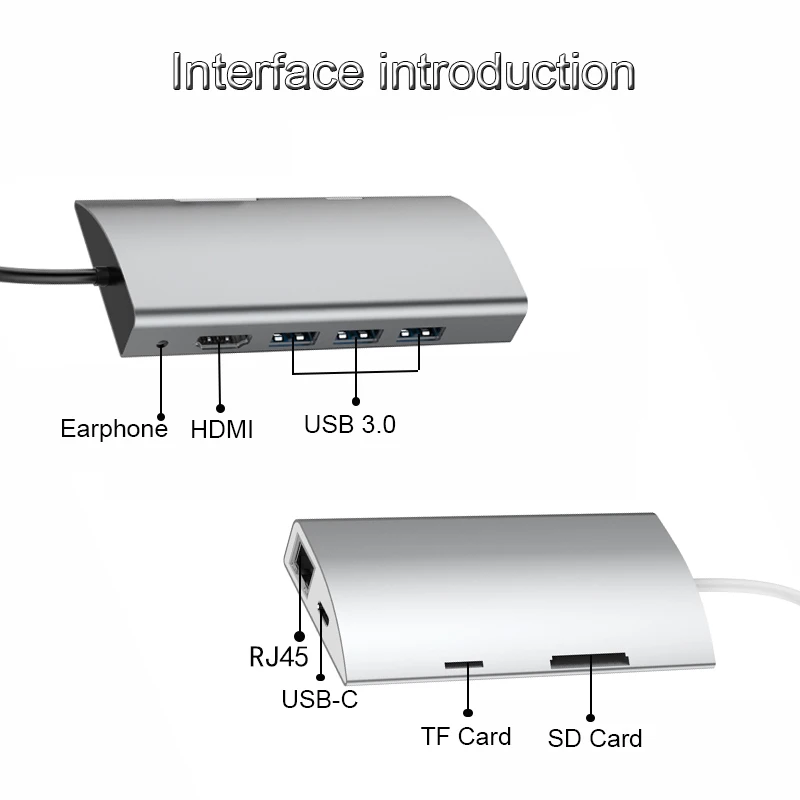 BKSCY USB-C концентратор типа C к USB 3,0 Thunderbolt 3 HDMI 3,5 мм аудио RJ45 адаптер для MacBook Pro samsung Galaxy S9 USB C концентратор - Цвет: 9 IN1 USB C HUB