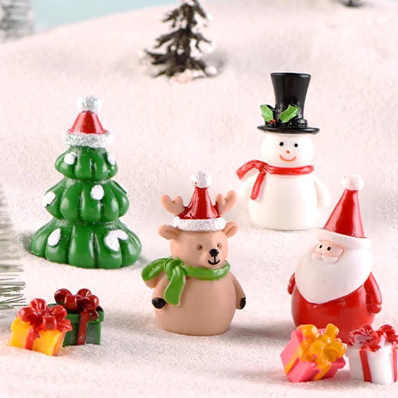 

Christmas Miniature Snowmen Santa Elk Christmas Tree Terrarium Figurines Fairy Garden Decor Snow Landscape Model