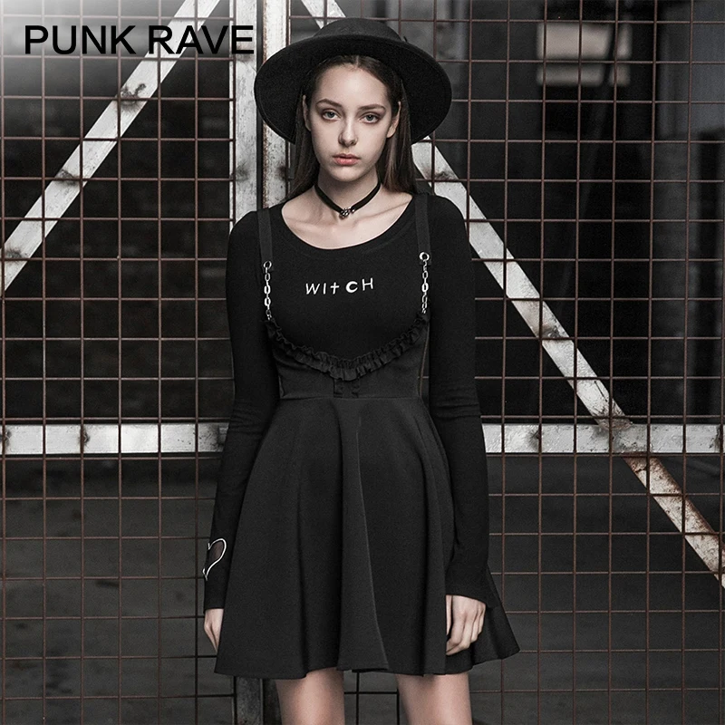 Панк рейв женская готическая Повседневная полуюбка с железной цепью шифон Высокая талия облегающая Клубная вечерние панк юбки на бретелях для женщин s