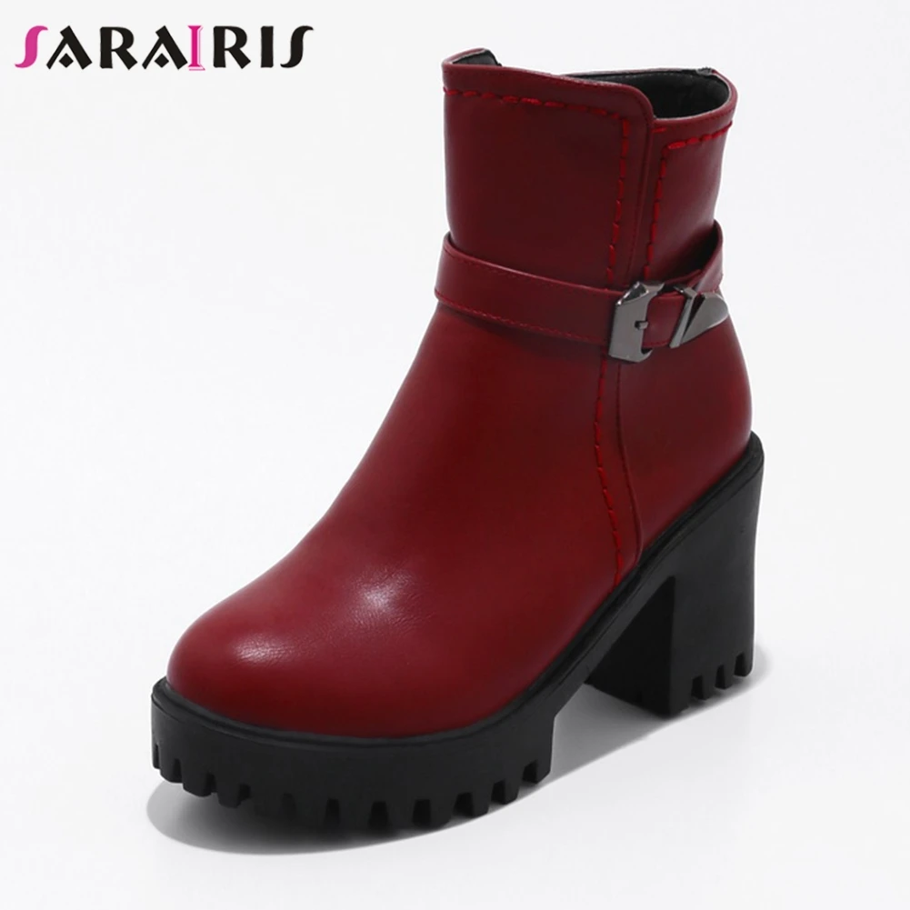 

SARAIRIS Large Size 33-43 2019 New Autumn Winter Shoes Woman Side Zipper Platform Round Toe High Heel Boots Women