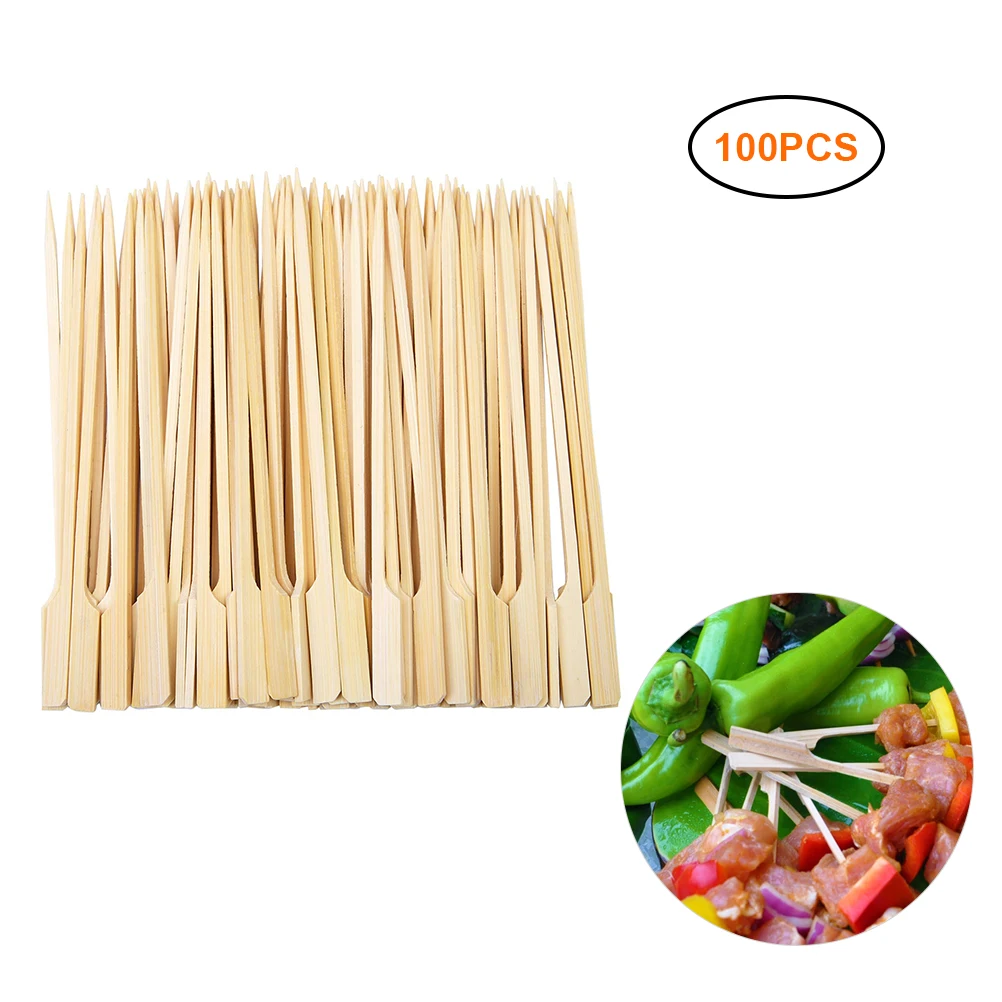 Palos de madera desechables para barbacoa, herramientas naturales de bambú para asar fruta, 100 Uds.