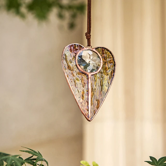 H&D Heart Style Stained Glass Window Hangings Suncatcher Rainbow Panel  For Indoor Outdoor Decorations Car Charms Ornament Gift - AliExpress