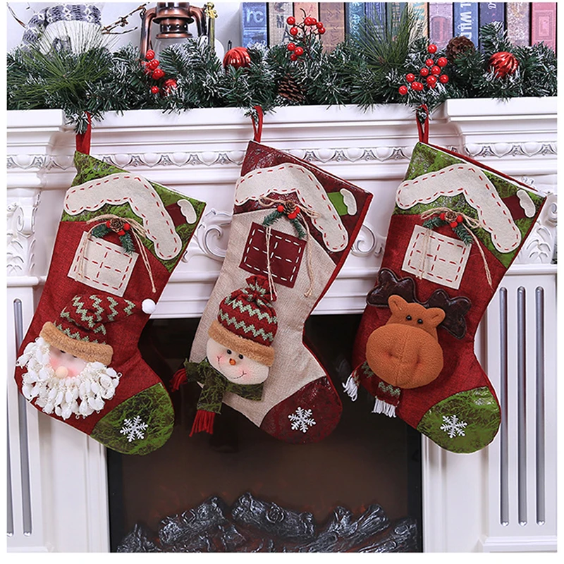 Christmas Kids Candy Bag Santa Claus Sock Gift Christmas Stockings Hanging Ornaments Gift Holders Xmas Tree Decorations