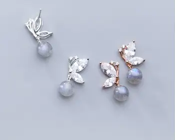 

100% Real. 925 Sterling Silver jewelry Moonstone &Crystals Butterfly insect Animal stud Earrings Wholesale GTLE2883