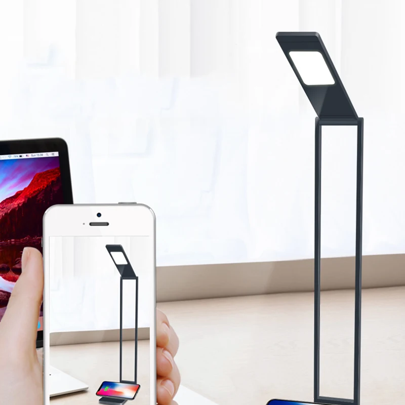 ABUI-Настольная лампа с беспроводным зарядным устройством, Usb зарядка, 5 яркости 3 цвета, регулируемая настольная лампа для офиса, спальни или общежития, черная, 7 Вт