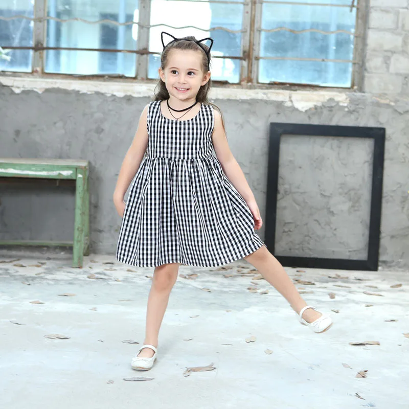 

Girls Dresses 2020 Summer New Children Wear Girls Fashion Plaid Sleeveless Sweet Princess Dress 2 3 4 5 6 7 8 Years Kids Clothes