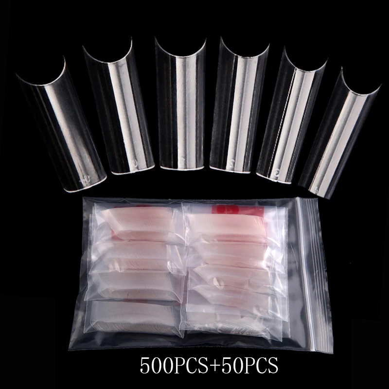 500pcs XL 긴 거짓 못 팁 C 곡선 인공 광장 전체 커버 손톱 팁 지우기 매니큐어 여분의 긴 거짓 네일 아트 살롱