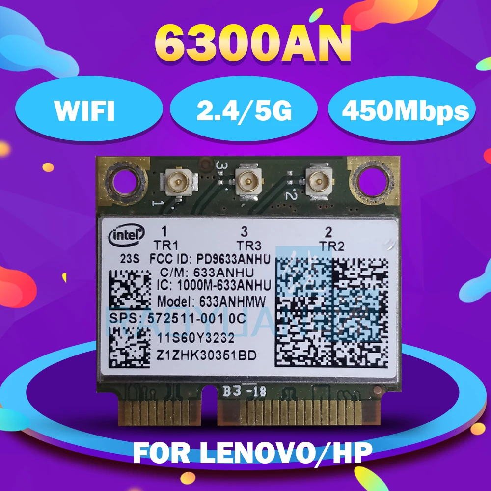 Двухдиапазонная беспроводная Wi-Fi-карта 633AN 6300AN 633ANHMW Half Mini PCIe Wlan 450M SPS: 572511-001 для HP G4