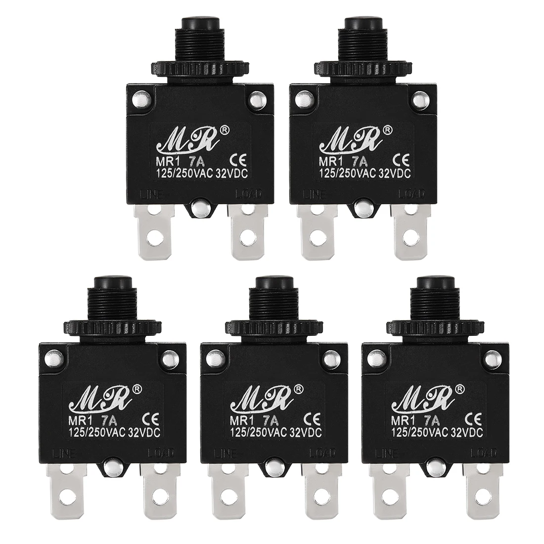 

uxcell 5Pcs Overload Protector AC 125/250V 2-20A or DC32V Push Button Reset Circuit Breaker for Applications Switches