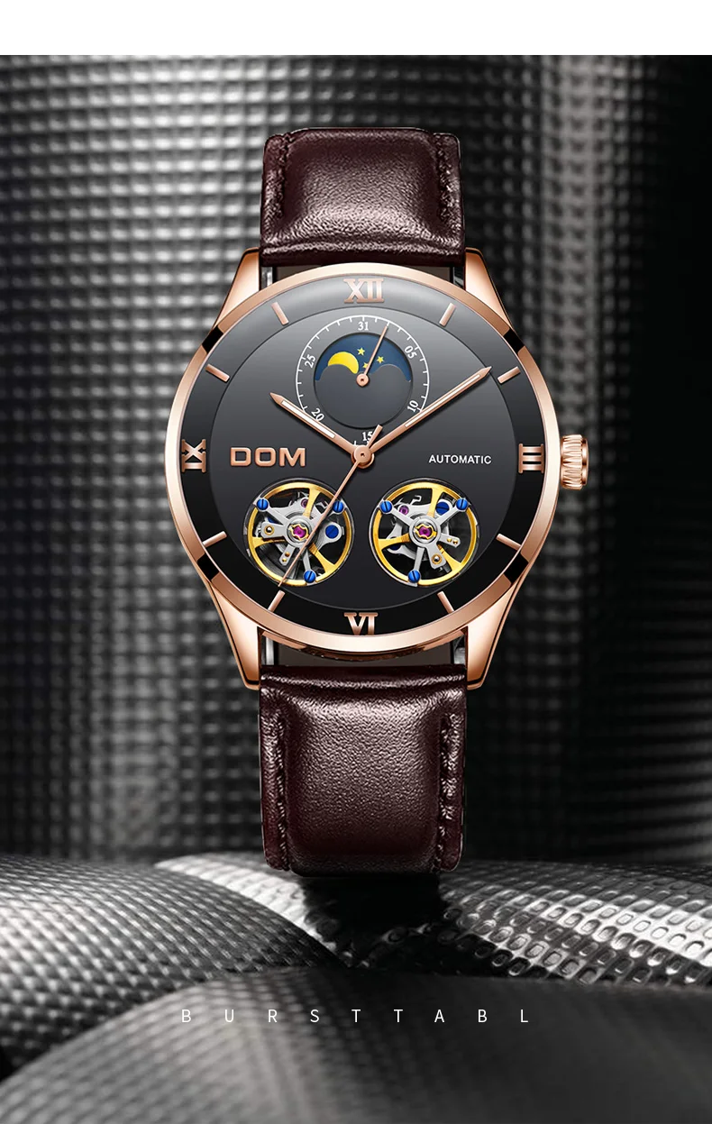 DOM Tourbillion модные мужские часы черные часы многофункциональный дисплей мужские s автоматические механические часы водонепроницаемые