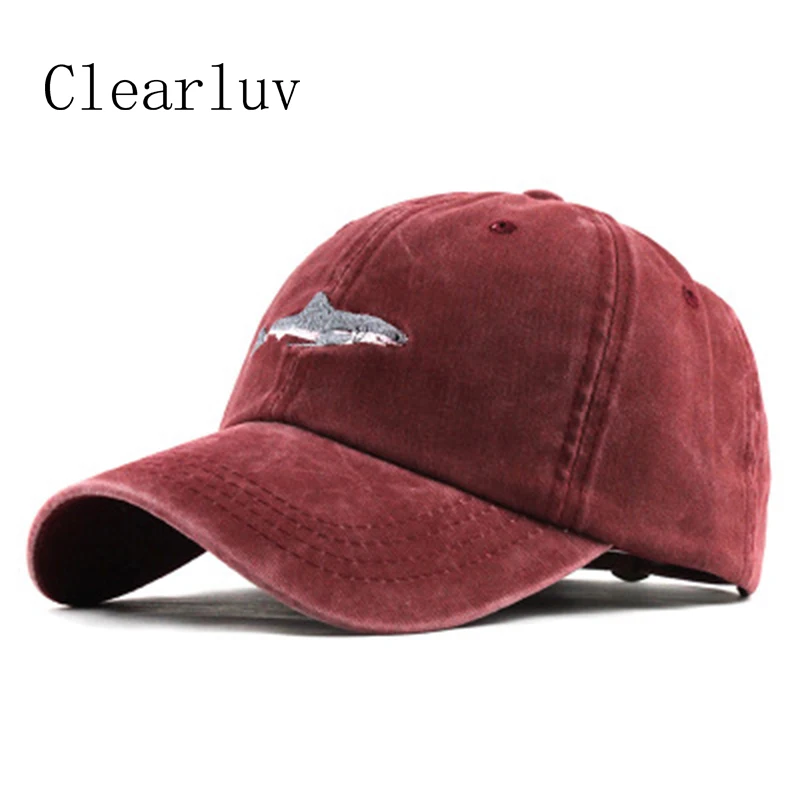 

New Washed Soft Cotton Baseball Cap Hat for Women Men Vintage Dad Hat SHARK Pattern Casual Outdoor Sports Cap