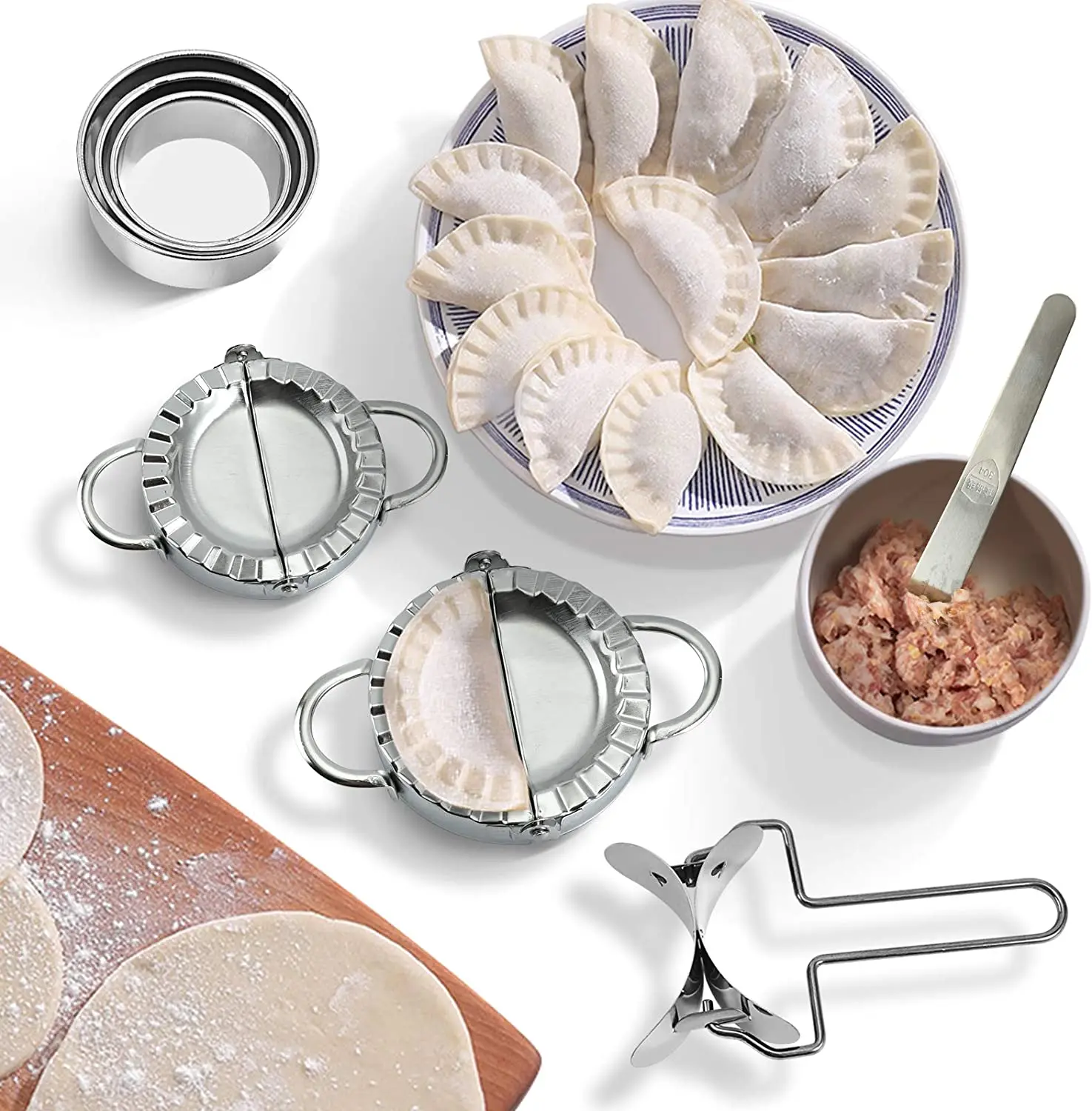 Tragbar Edelstahl Teig Presse Maker Knödel Ravioli Form Dumpling Werkzeug DE 