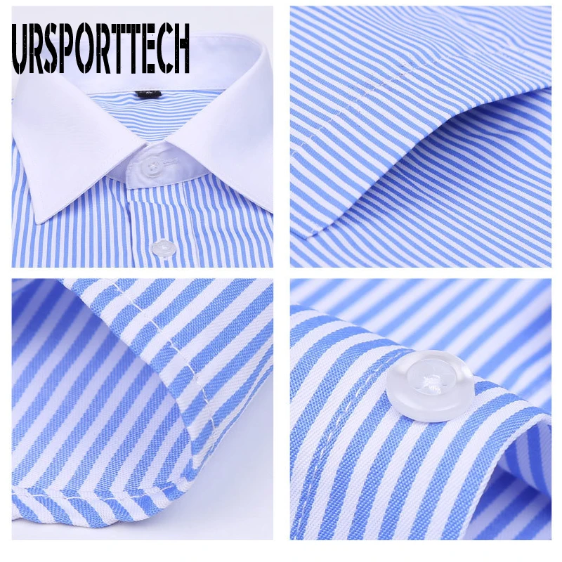 Dress Shirts Men Casual Shirts Men Long Sleeve Shirt Spring Striped Men French Cufflinks Casual Shirt White Collar Design Mens French Cuff Dress Shirts M-6XL