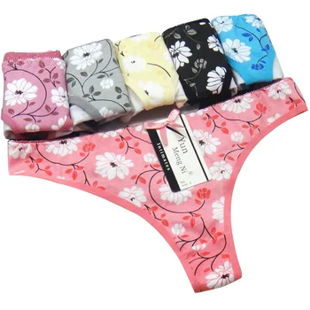 

6pcs/lot Flower Print Woman Underwear Breathable Soft Sexy G-string Thongs Breathable Female Lingerie Panties Bikini