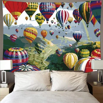 

Aerial romantic hot air balloon oil painting style tapestry hippie wall hanging bohemian mandala mural style decorative art
